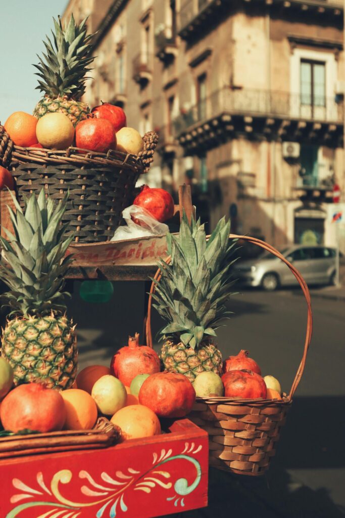 Baskets with Fruit on Street